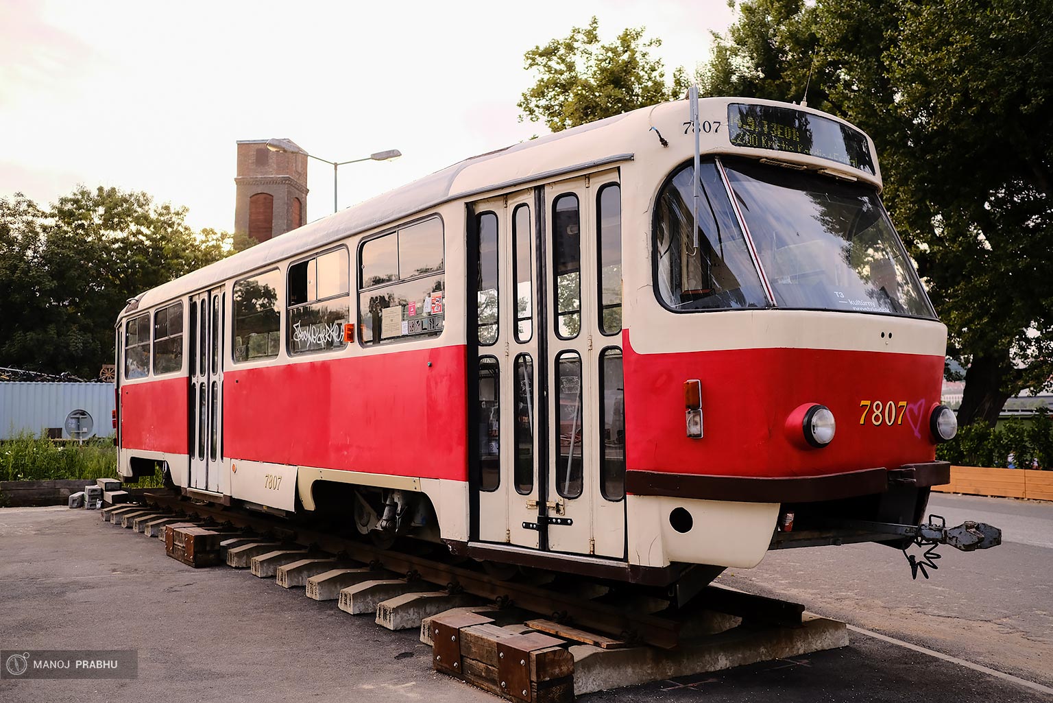 A tram carriage on tracks in Bratislava. (Shot on Fujifilm X-Pro2 using Kodak Ektar 100 film simulation recipe)